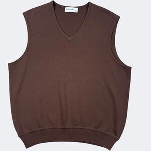 St. Croix Shop Sweater Vest Mens Large Brown V Neck 100% Wool Made USA Knit